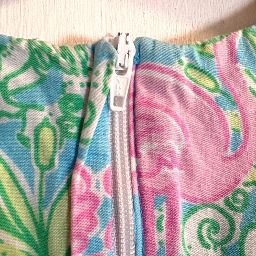 Lilly Pulitzer Girls Vintage Flamingo Print Shift Dress Blue Pink Green Size 4